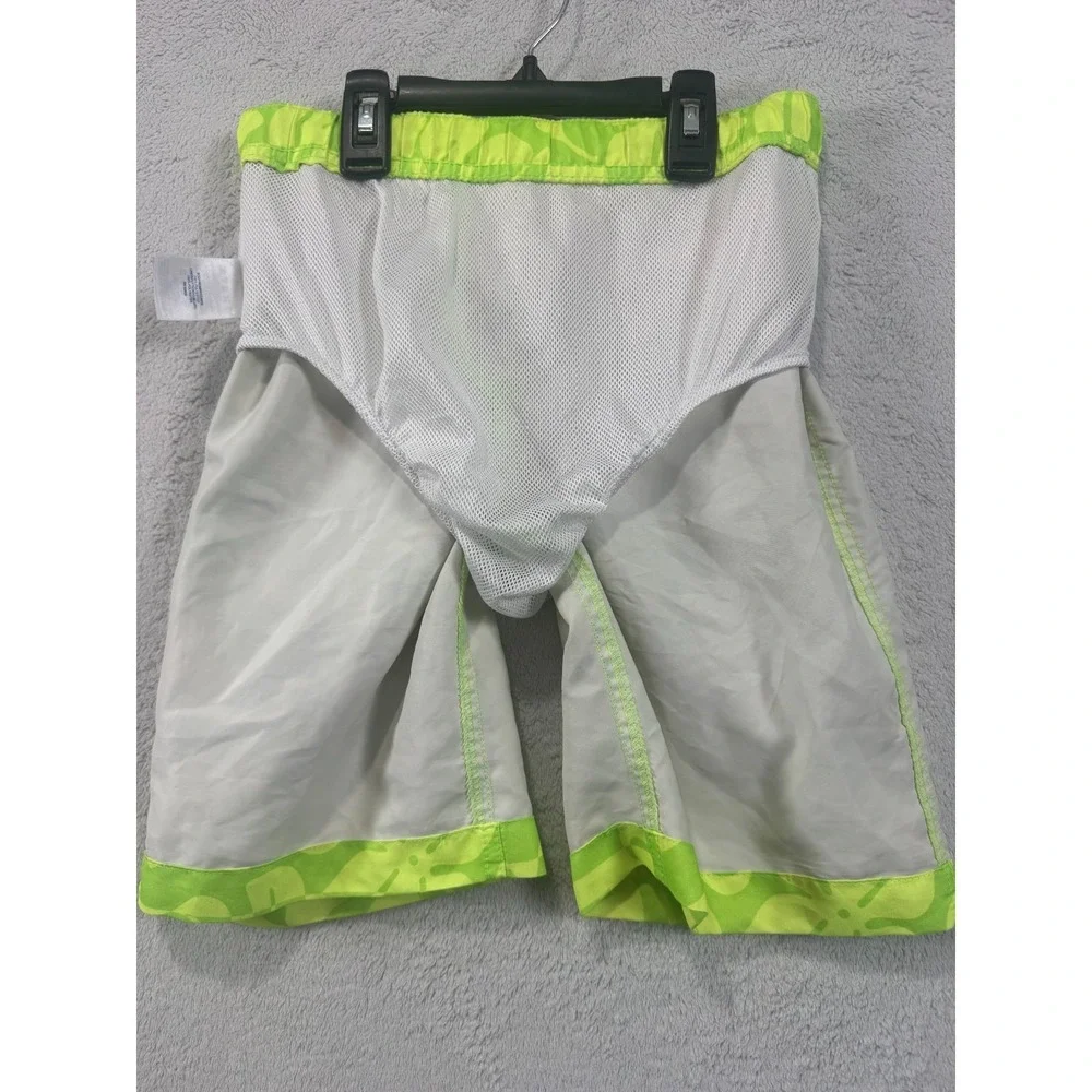 Lands' End Swim Trunks Boys L 10-12 Neon Green Tropical Floral Mesh Lined UPF 50